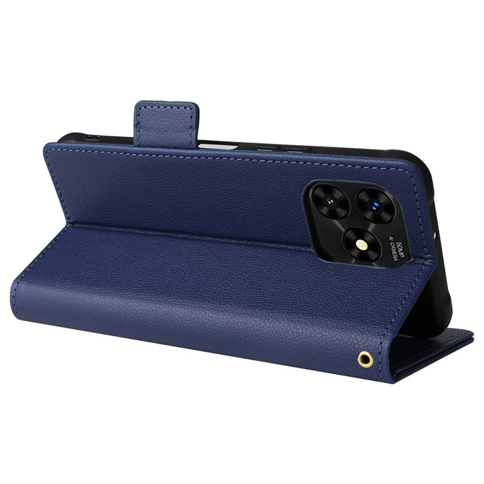 For Umidigi G5 Mecha Leather Cell Phone Case Litchi Texture Wallet Cover with Strap - Dark Blue - 4