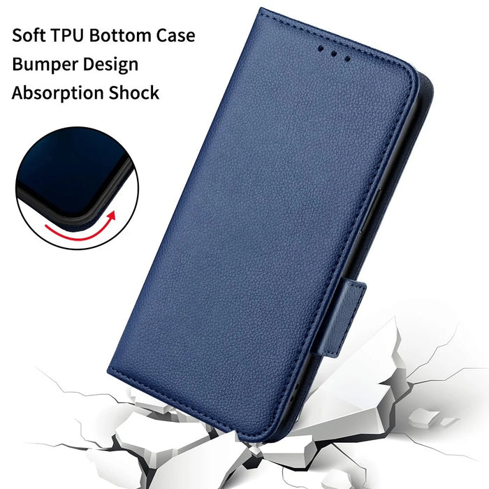 For Umidigi G5 Mecha Leather Cell Phone Case Litchi Texture Wallet Cover with Strap - Dark Blue - 6