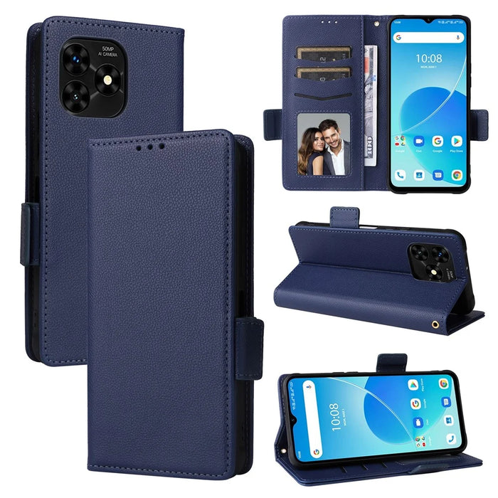 For Umidigi G5 Mecha Leather Cell Phone Case Litchi Texture Wallet Cover with Strap - Dark Blue - 7