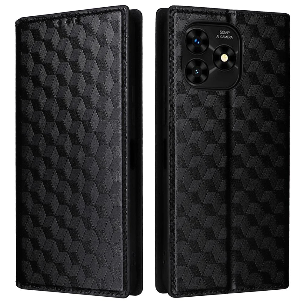 For Umidigi G5 / G5A Case Rhombus Imprinted Magnetic Phone Cover with Wallet Stand - Black - 1