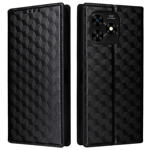 For Umidigi G5 / G5A Case Rhombus Imprinted Magnetic Phone Cover with Wallet Stand - Black - 1