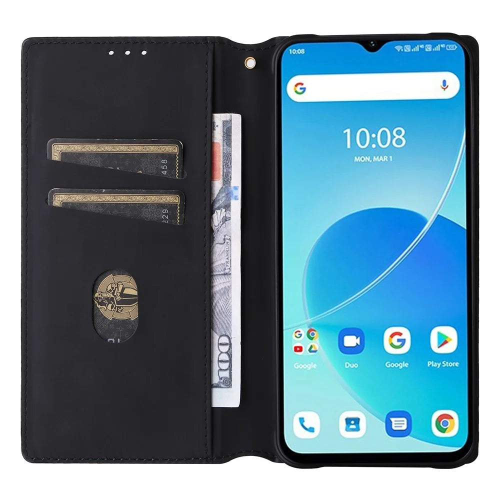 For Umidigi G5 / G5A Case Rhombus Imprinted Magnetic Phone Cover with Wallet Stand - Black - 2