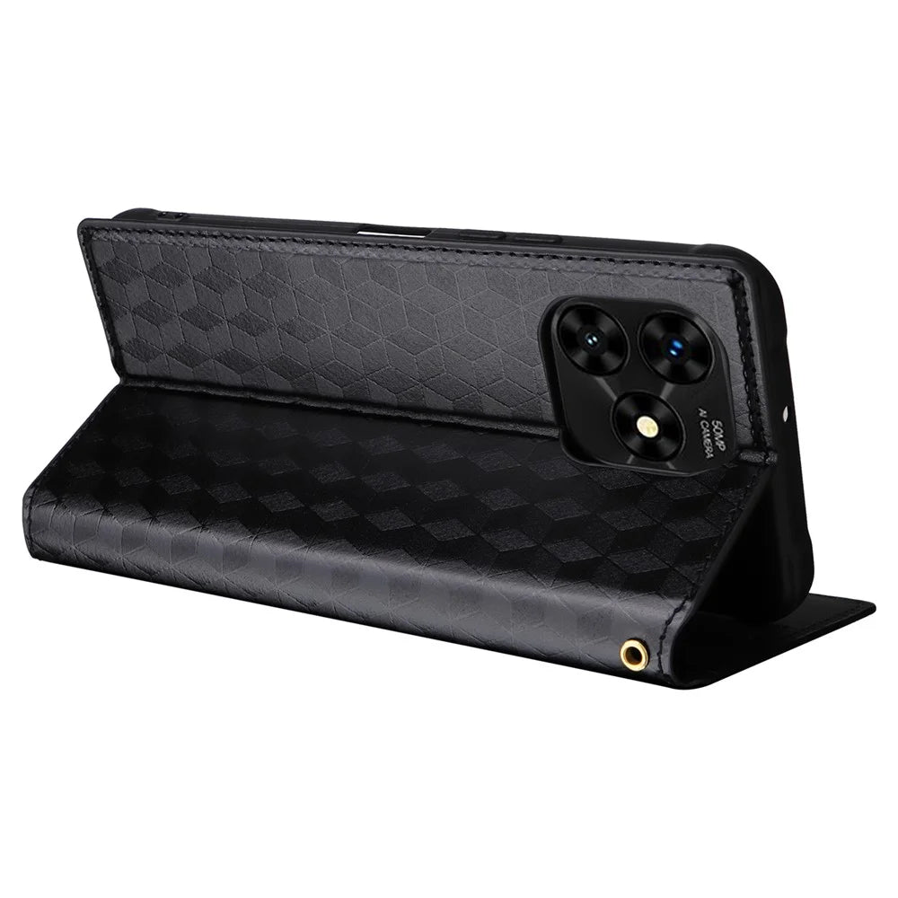 For Umidigi G5 / G5A Case Rhombus Imprinted Magnetic Phone Cover with Wallet Stand - Black - 4