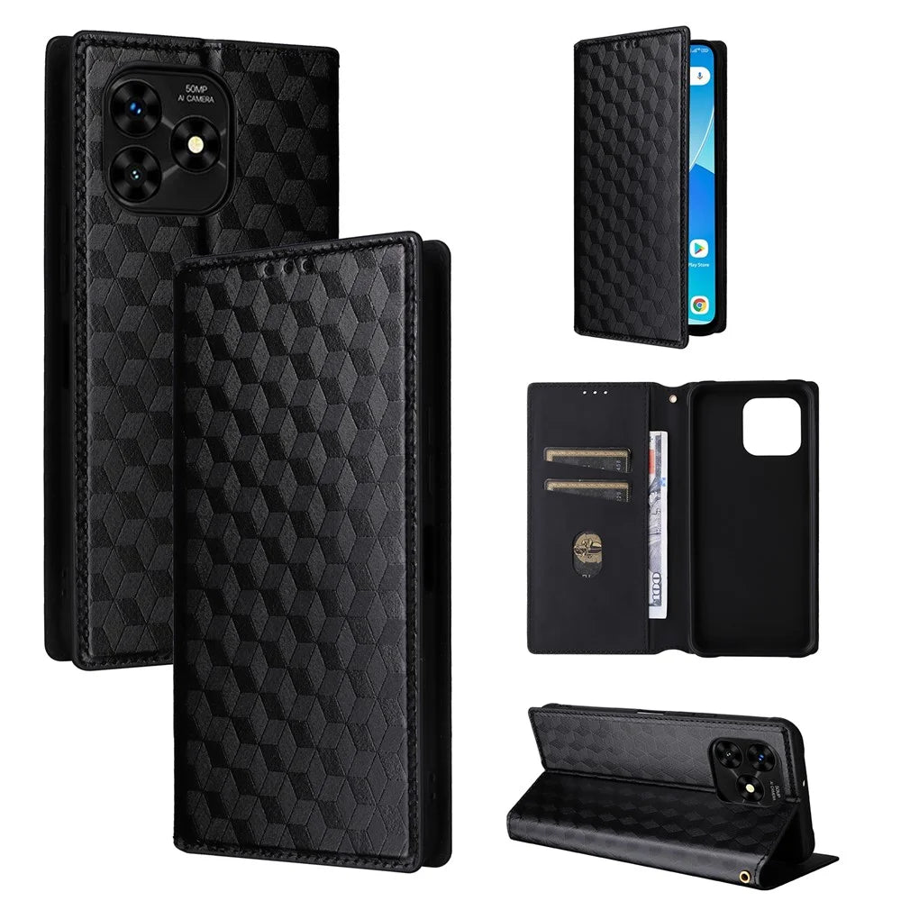 For Umidigi G5 / G5A Case Rhombus Imprinted Magnetic Phone Cover with Wallet Stand - Black - 5