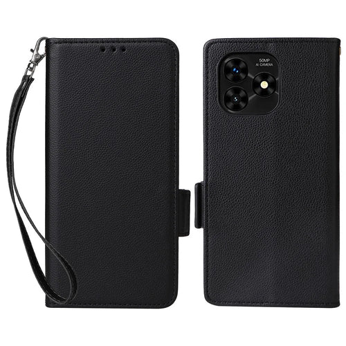 For Umidigi G5 / G5A Wallet Case Litchi Texture PU Leather Phone Cover with Strap - Black - 1