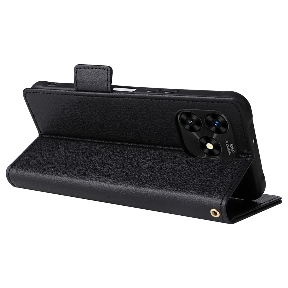 For Umidigi G5 / G5A Wallet Case Litchi Texture PU Leather Phone Cover with Strap - Black - 4