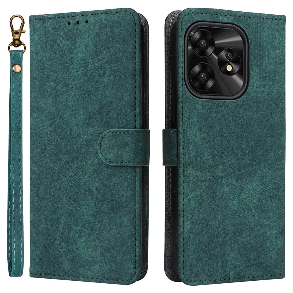 For Umidigi A15 / A15C Wallet Case PU Leather RFID Blocking Phone Cover with Strap - Green - 1