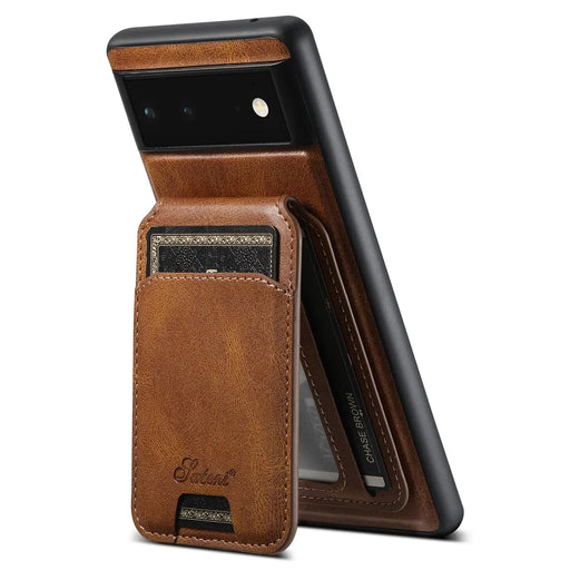 SUTENI H15 For Google Pixel 6 Pro 5G Case Card Holder Magnetic 2 in 1 Detachable Back Cover - Brown - 2