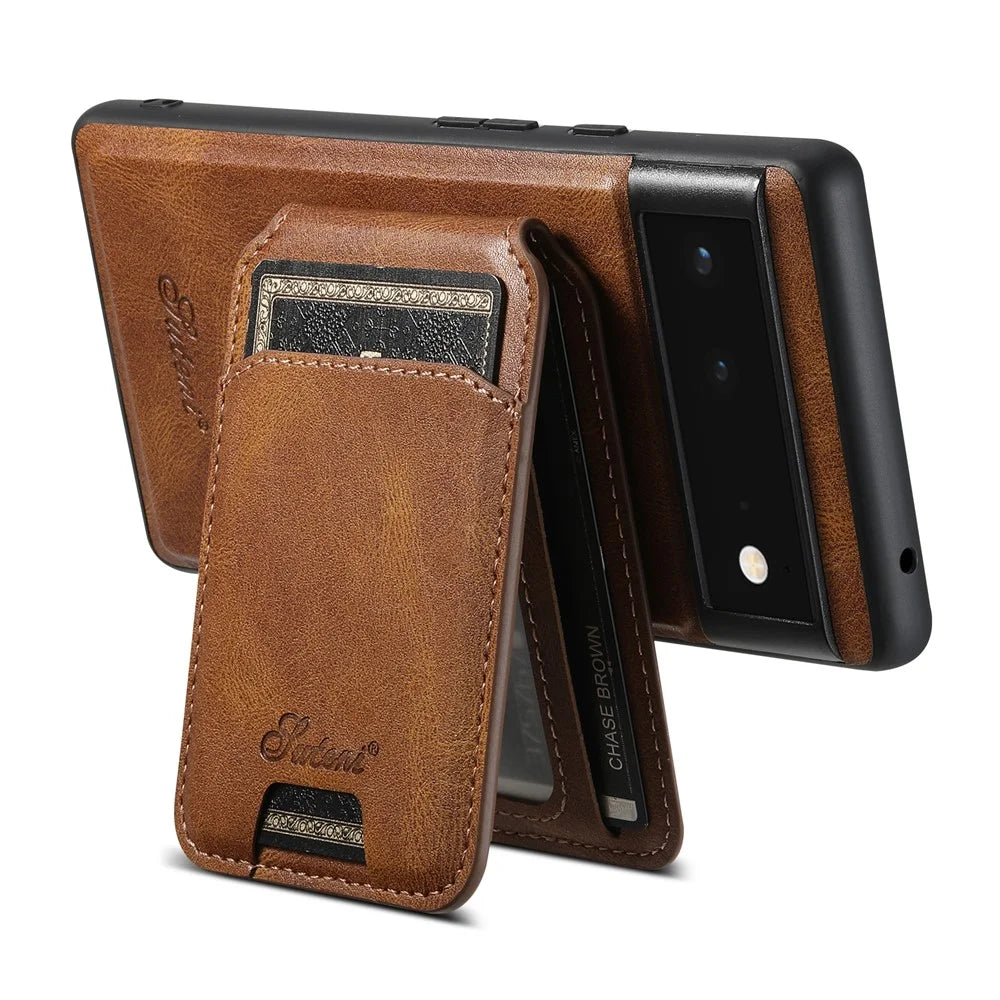 SUTENI H15 For Google Pixel 6 Pro 5G Case Card Holder Magnetic 2 in 1 Detachable Back Cover - Brown - 3