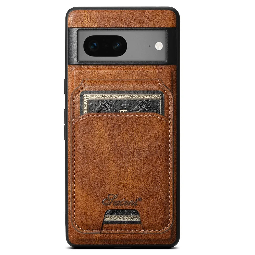 SUTENI H15 For Google Pixel 8 Detachable Phone Case Card Holder Kickstand Cover - Brown - 1