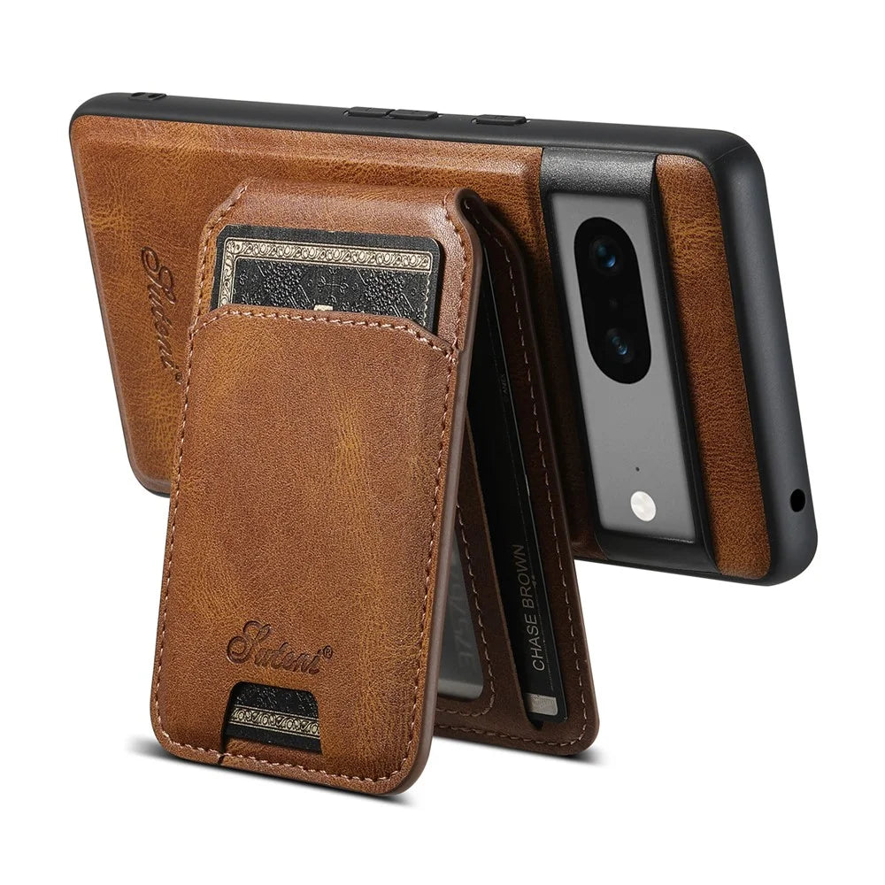 SUTENI H15 For Google Pixel 8 Detachable Phone Case Card Holder Kickstand Cover - Brown - 3
