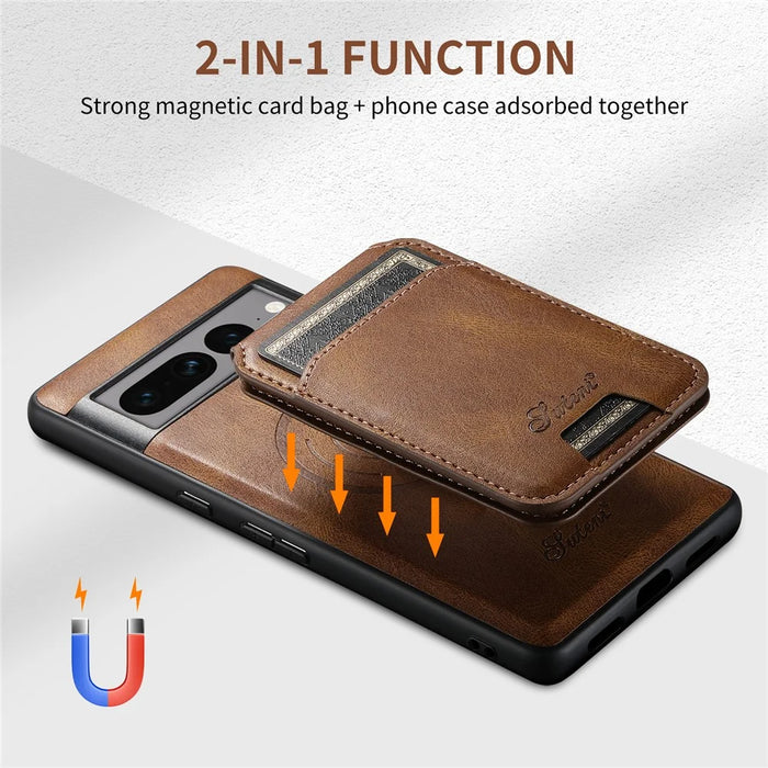 SUTENI H15 For Google Pixel 8 Pro Case 2-in-1 Magnetic Detachable Phone Cover with Card Holder - Brown - 5