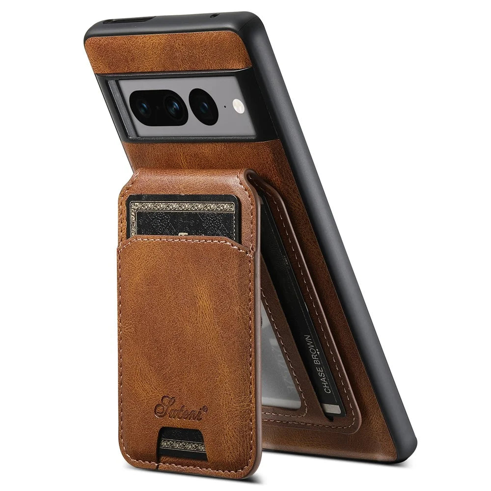 SUTENI H15 For Google Pixel 7 Pro 5G Case Card Holder Detachable Magnetic Back Phone Cover - Brown - 2