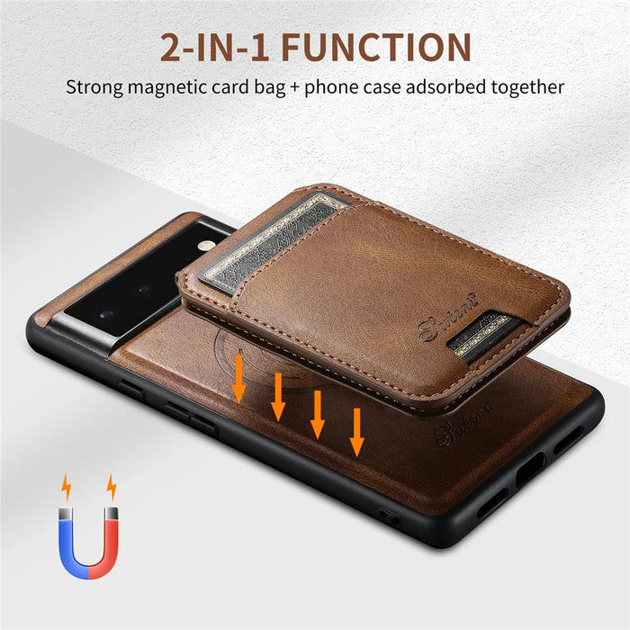 SUTENI H15 For Google Pixel 6a Detachable Back Cover Card Holder Kickstand Phone Case - Brown - 5