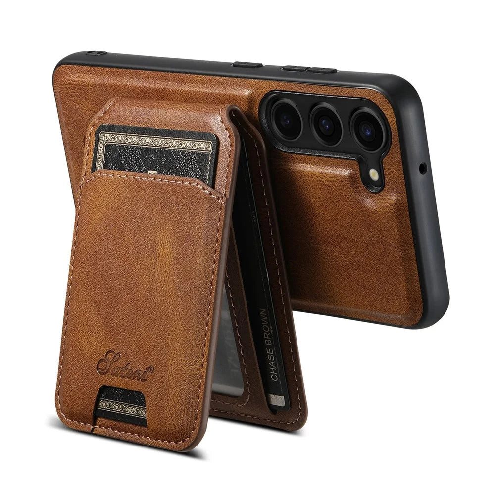 SUTENI H15 For Samsung Galaxy S23 Case Card Holder Magnetic Detachable Phone Cover - Brown - 3