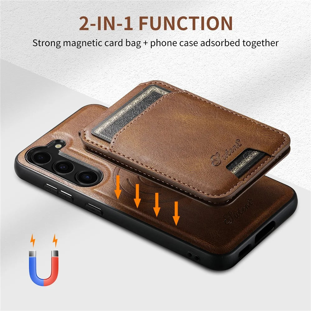 SUTENI H15 For Samsung Galaxy S23 Case Card Holder Magnetic Detachable Phone Cover - Brown - 4