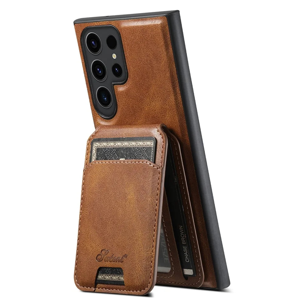 SUTENI H15 For Samsung Galaxy S23 Ultra Case PU Leather+TPU Detachable Phone Cover with Card Holder - Brown - 2
