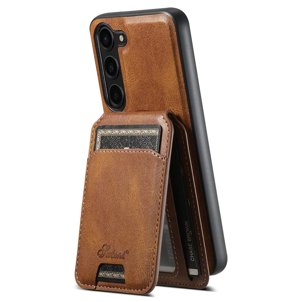 SUTENI H15 For Samsung Galaxy S23+ Phone Case Detachable Card Holder Cover with Kickstand - Brown - 2