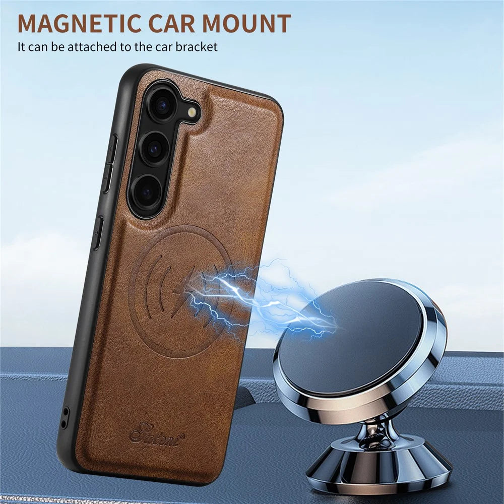 SUTENI H15 For Samsung Galaxy S23+ Phone Case Detachable Card Holder Cover with Kickstand - Brown - 5
