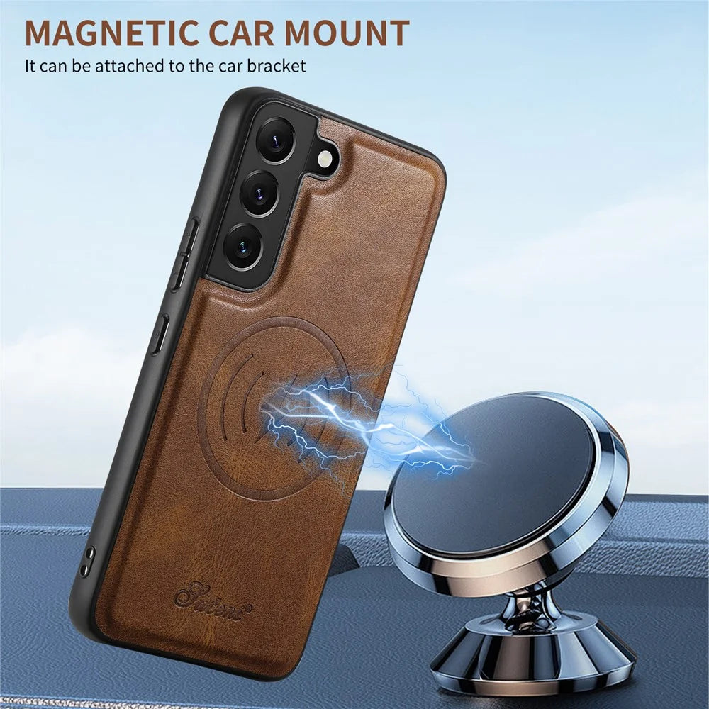 SUTENI H15 For Samsung Galaxy S22+ 5G Case PU Leather+TPU Magnetic Detachable Phone Cover - Brown - 4