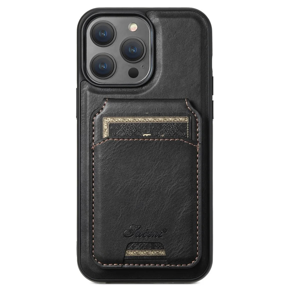 SUTENI H15 For iPhone 13 Pro Case Card Bag Kickstand Phone Cover Compatible with Magsafe - Black - 1
