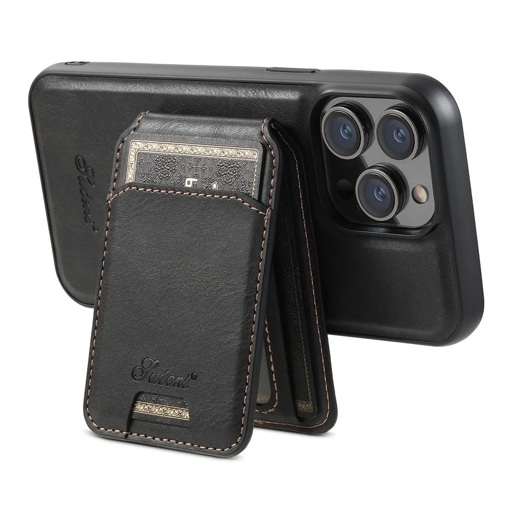 SUTENI H15 For iPhone 13 Pro Case Card Bag Kickstand Phone Cover Compatible with Magsafe - Black - 3