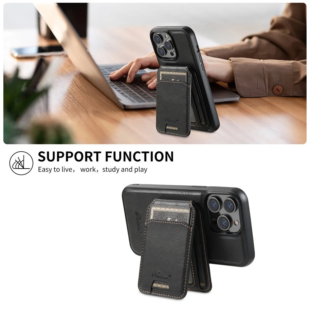 SUTENI H15 For iPhone 13 Pro Case Card Bag Kickstand Phone Cover Compatible with Magsafe - Black - 5