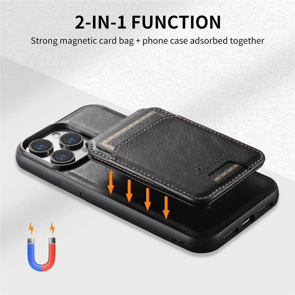 SUTENI H15 For iPhone 13 Pro Case Card Bag Kickstand Phone Cover Compatible with Magsafe - Black - 7