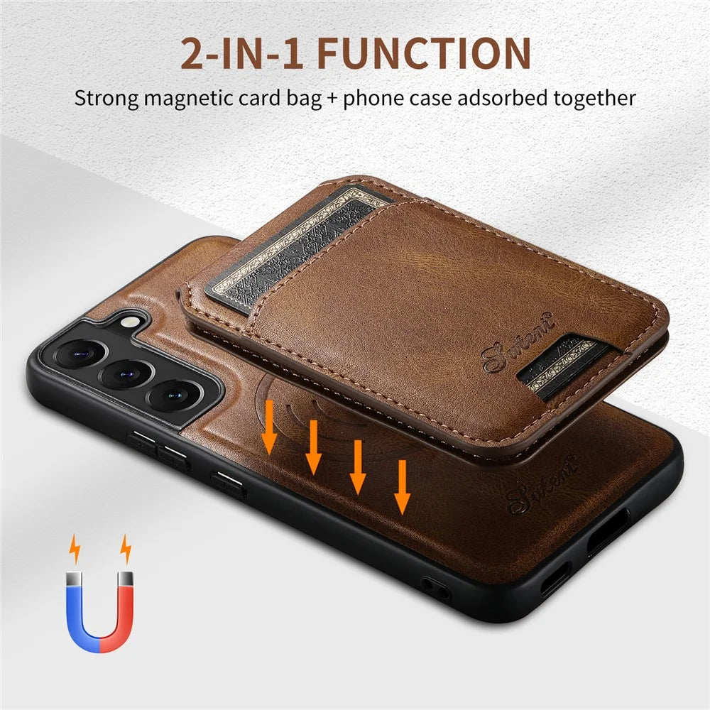 SUTENI H15 For Samsung Galaxy S22 5G Phone Case Card Holder Detachable Cover - Brown - 5