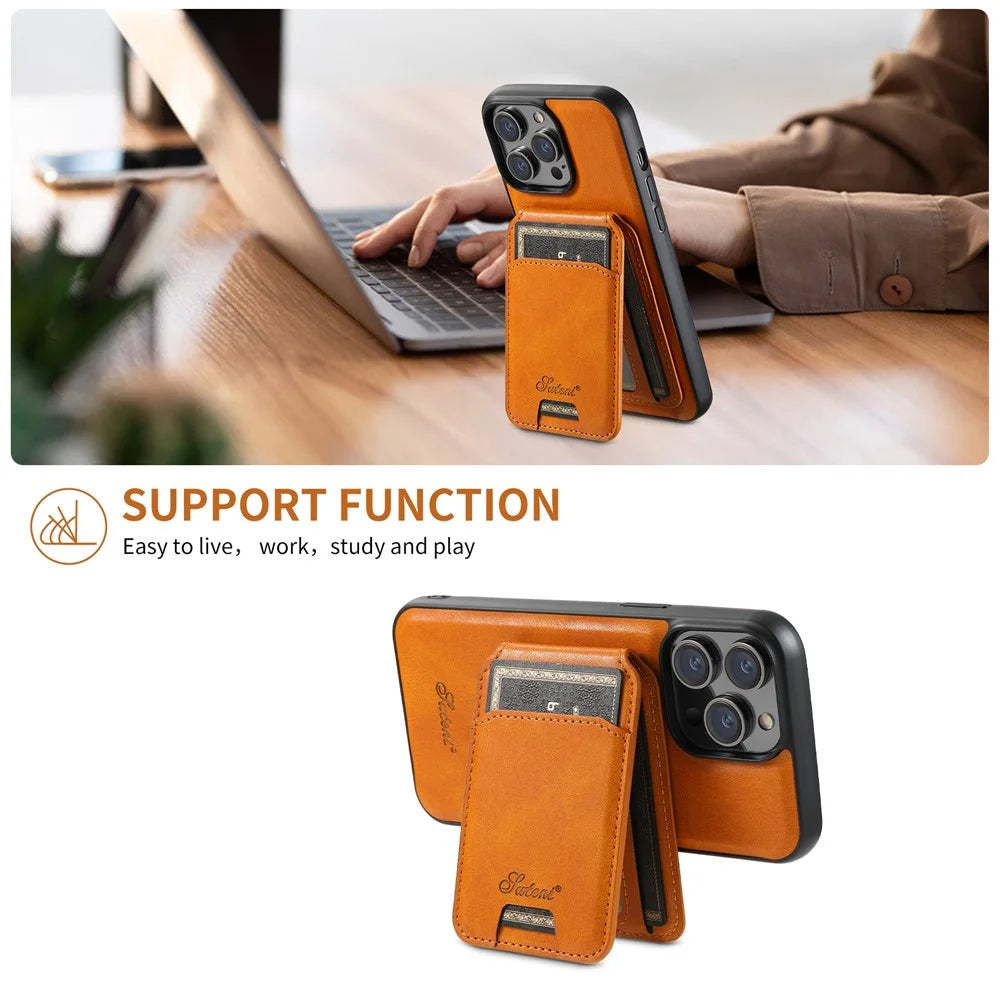 SUTENI H15 For iPhone 12 / 12 Pro Case Card Holder Phone Cover Compatible with MagSafe - Khaki - 5