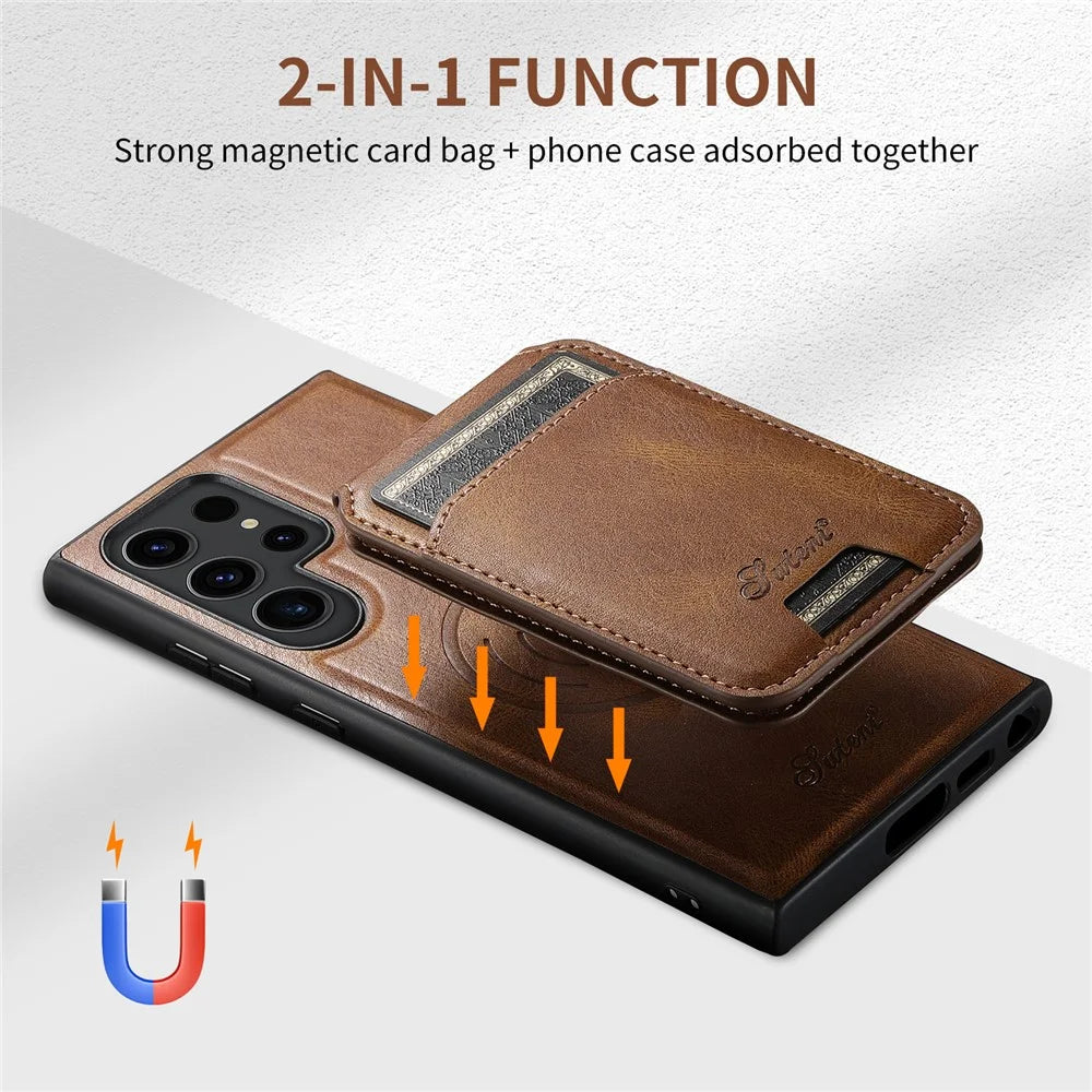 SUTENI H15 For Samsung Galaxy S22 Ultra 5G Case Kickstand 2 in 1 Magnetic Detachable Phone Cover - Brown - 5