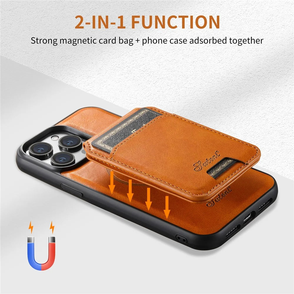 SUTENI H15 For iPhone 14 Pro Max Case with Card Holder Magnetic Detachable Phone Cover - Khaki - 7