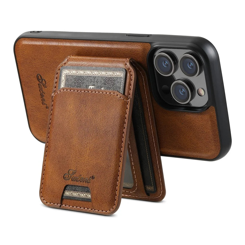 SUTENI H15 For iPhone 14 Pro Case Compatible with MagSafe Card Holder 2 in 1 Detachable Phone Cover - Brown - 3