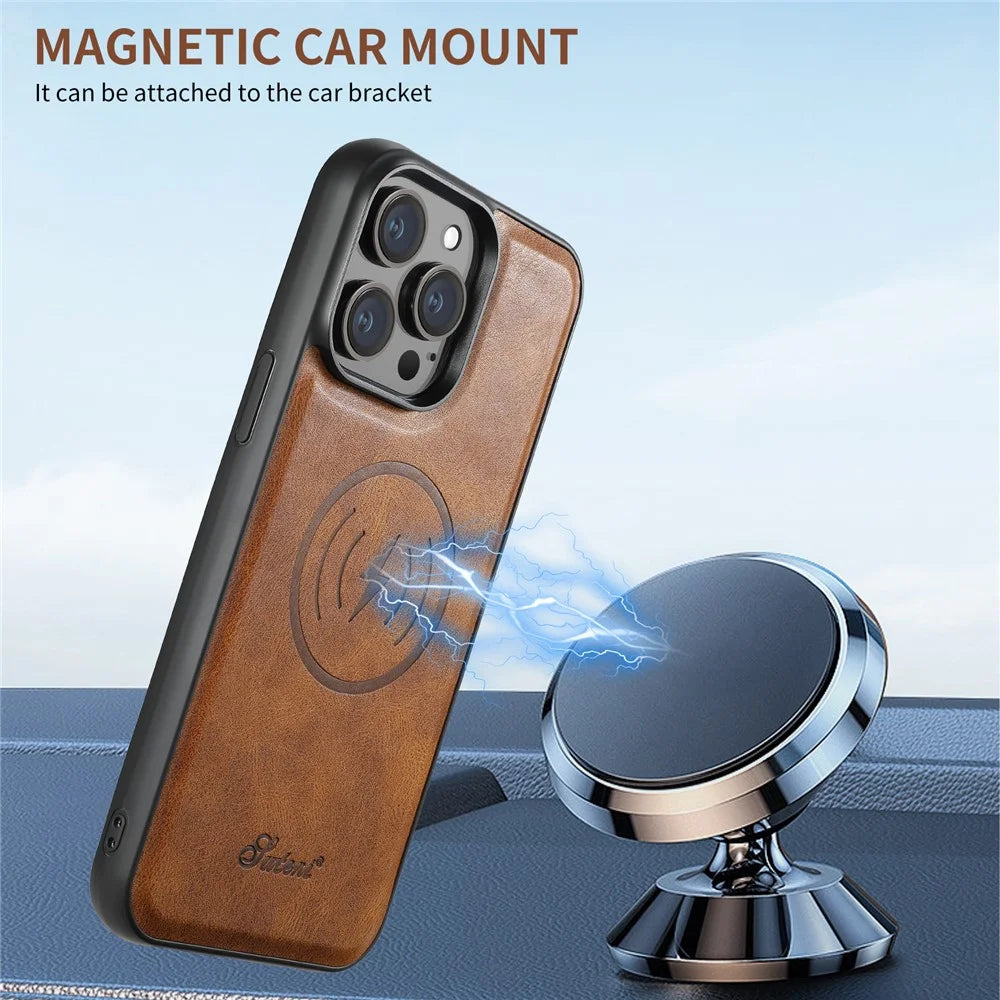 SUTENI H15 For iPhone 14 Pro Case Compatible with MagSafe Card Holder 2 in 1 Detachable Phone Cover - Brown - 6
