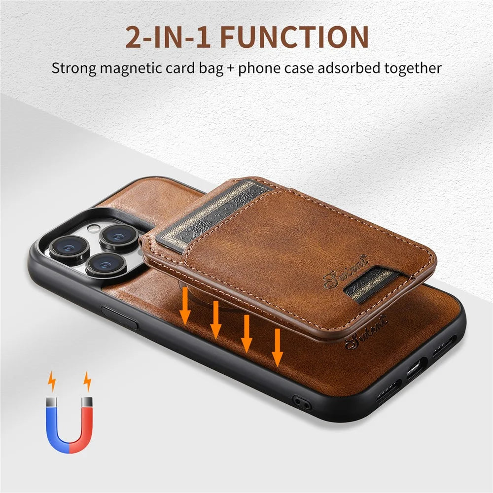 SUTENI H15 For iPhone 14 Pro Case Compatible with MagSafe Card Holder 2 in 1 Detachable Phone Cover - Brown - 7
