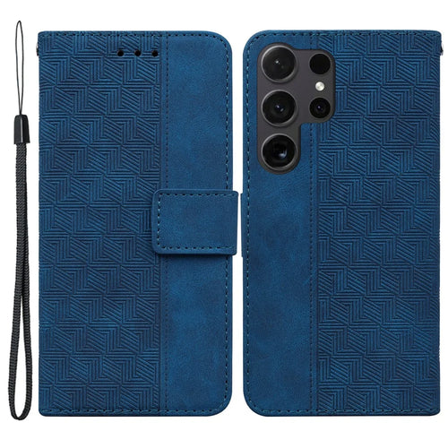 For Samsung Galaxy S24 Ultra Case Phone Shell Imprinted PU Leather Flip Cover - Blue - 1