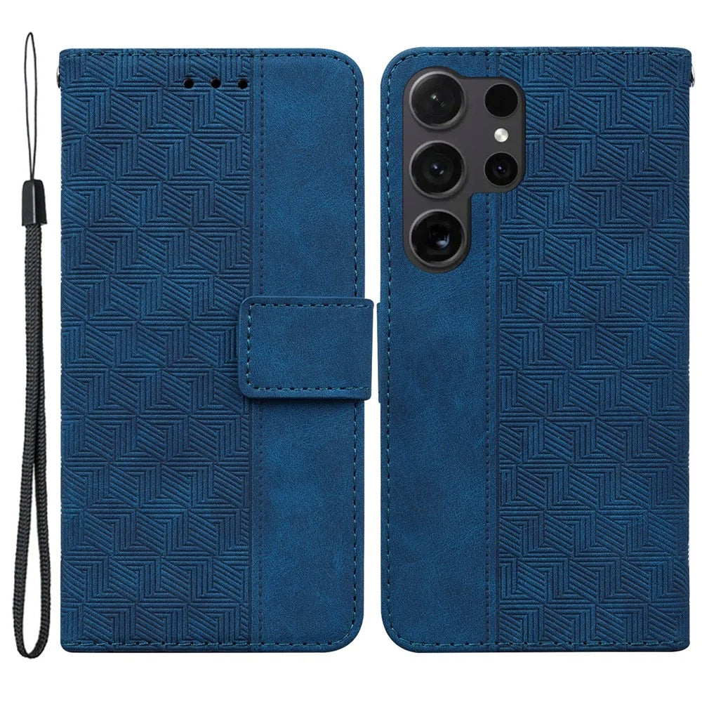 For Samsung Galaxy S24 Ultra Case Phone Shell Imprinted PU Leather Flip Cover - Blue - 1