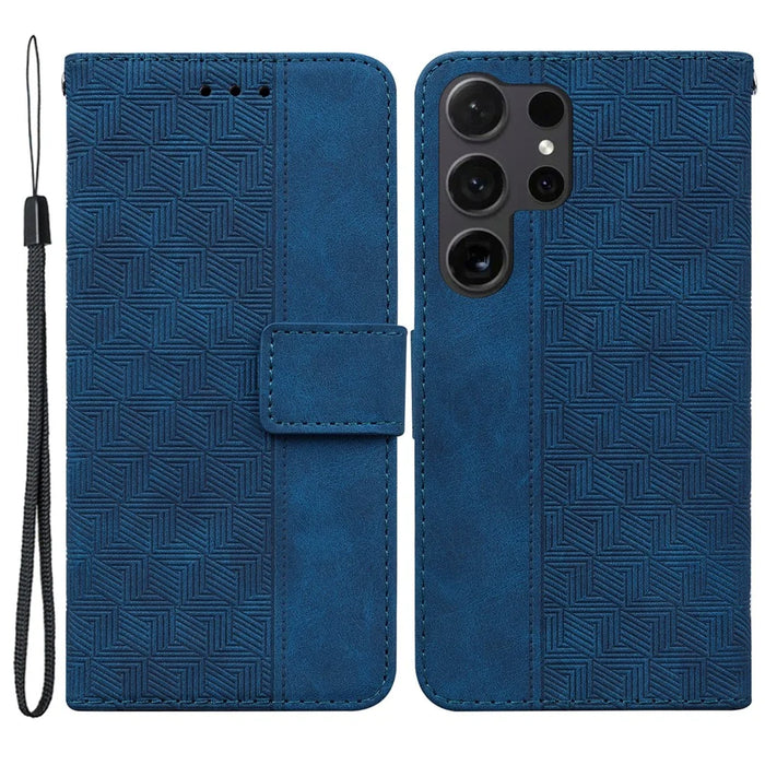 For Samsung Galaxy S24 Ultra Case Phone Shell Imprinted PU Leather Flip Cover - Blue - 1
