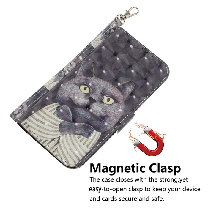 PU Leather Flip Cover for Samsung Galaxy S24 Ultra Case Pattern Printed Anti-Drop Wallet Phone Case with Strap - Embracing Cat - 4