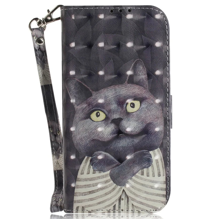 PU Leather Flip Cover for Samsung Galaxy S24 Ultra Case Pattern Printed Anti-Drop Wallet Phone Case with Strap - Embracing Cat - 6