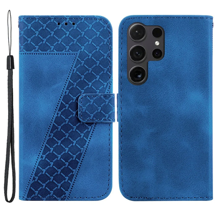 For Samsung Galaxy S24 Ultra Case PU Leather+TPU Imprinted Phone Protection Cover - Dark Blue - 1