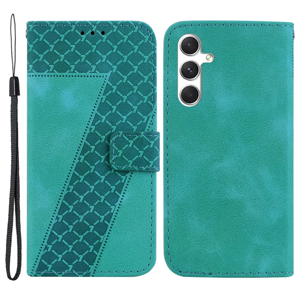 For Samsung Galaxy S24 Case Magnetic Clasp Leather Wallet Imprinted Phone Cover - Green - 1