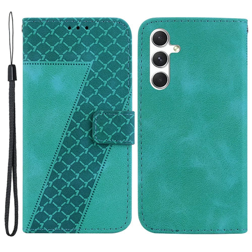 For Samsung Galaxy S24 Case Magnetic Clasp Leather Wallet Imprinted Phone Cover - Green - 1