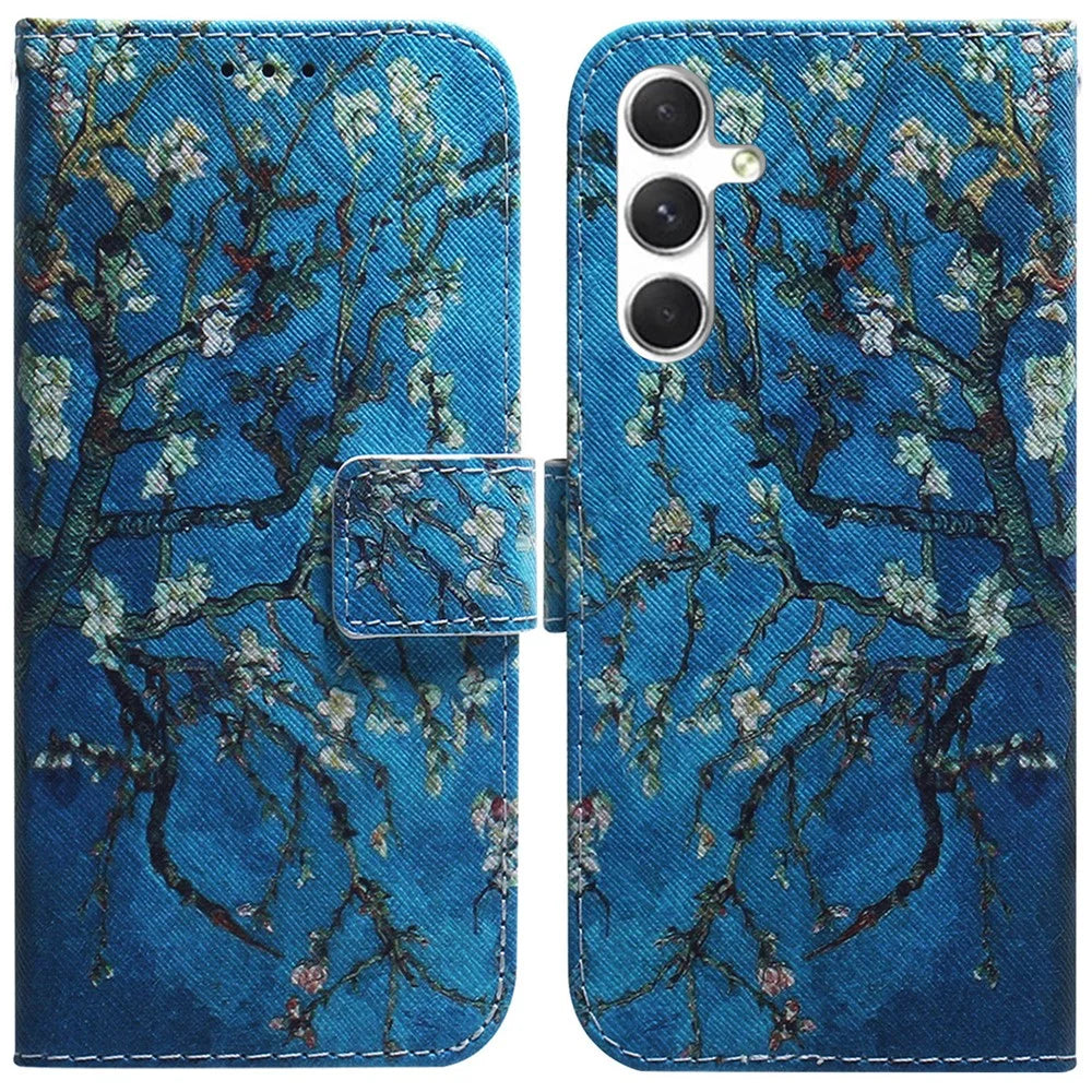 For Samsung Galaxy S24 Case Pattern Printing Leather Cover with Wallet Stand - Apricot Flowers - 1