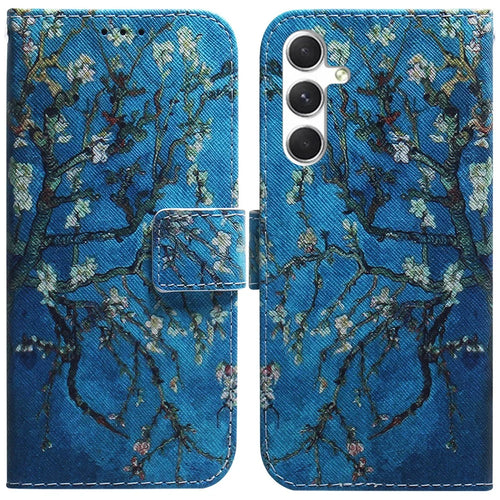 For Samsung Galaxy S24 Case Pattern Printing Leather Cover with Wallet Stand - Apricot Flowers - 1