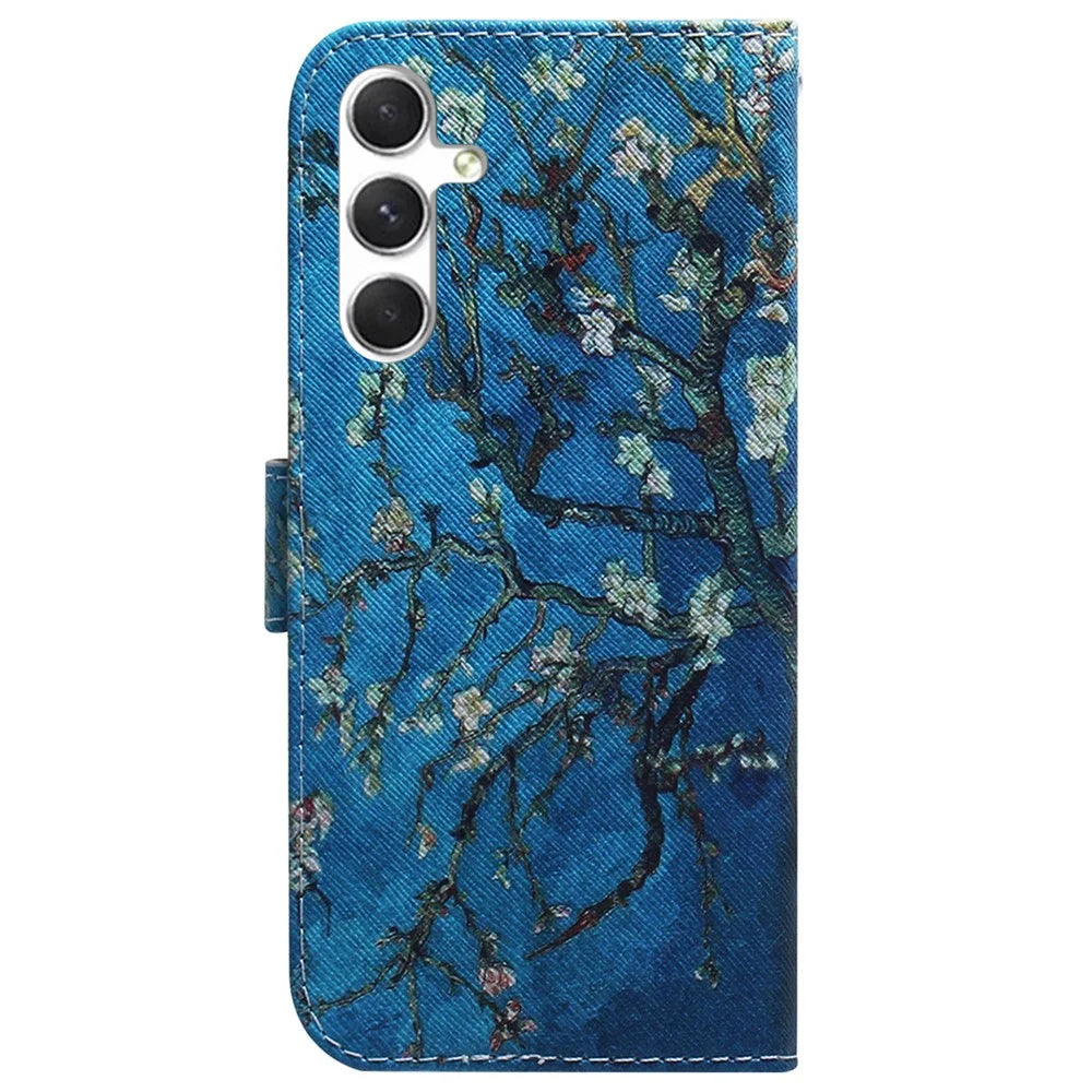 For Samsung Galaxy S24 Case Pattern Printing Leather Cover with Wallet Stand - Apricot Flowers - 7