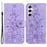 For Samsung Galaxy S24+ Case Wallet Leather Cover with Imprint Flower - Purple - 1