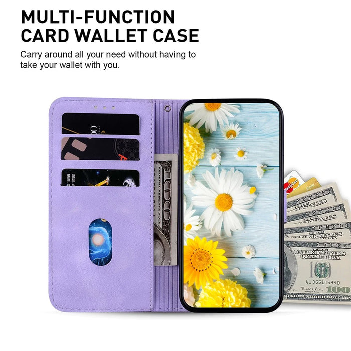 For Samsung Galaxy S24+ Case Wallet Leather Cover with Imprint Flower - Purple - 2