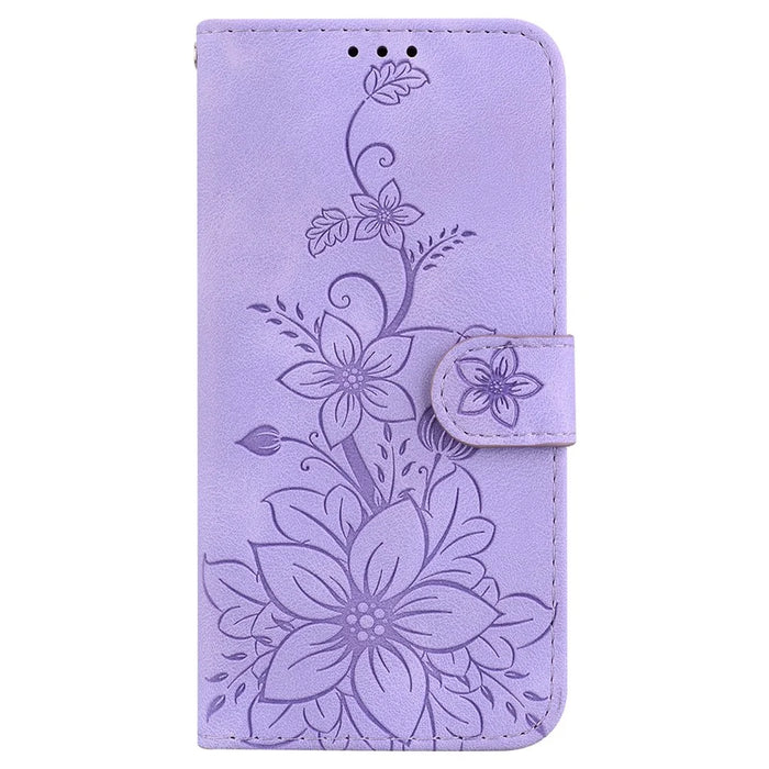 For Samsung Galaxy S24+ Case Wallet Leather Cover with Imprint Flower - Purple - 6