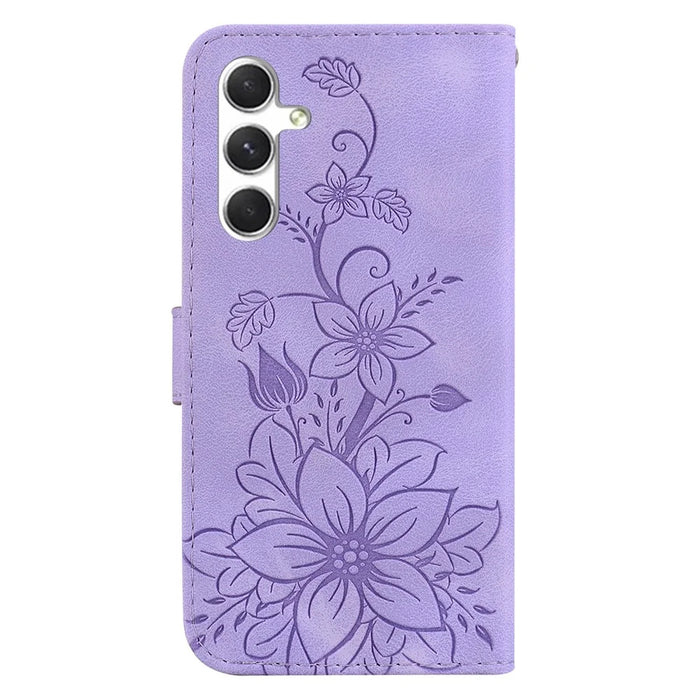 For Samsung Galaxy S24+ Case Wallet Leather Cover with Imprint Flower - Purple - 7